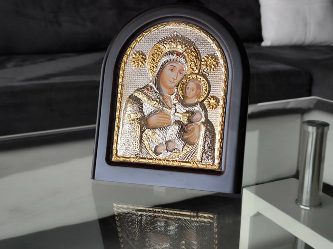 Icon Virgin Mary Bethlehem 10.23 "Jesus Silver 950° Byzantine Wood Handicraft