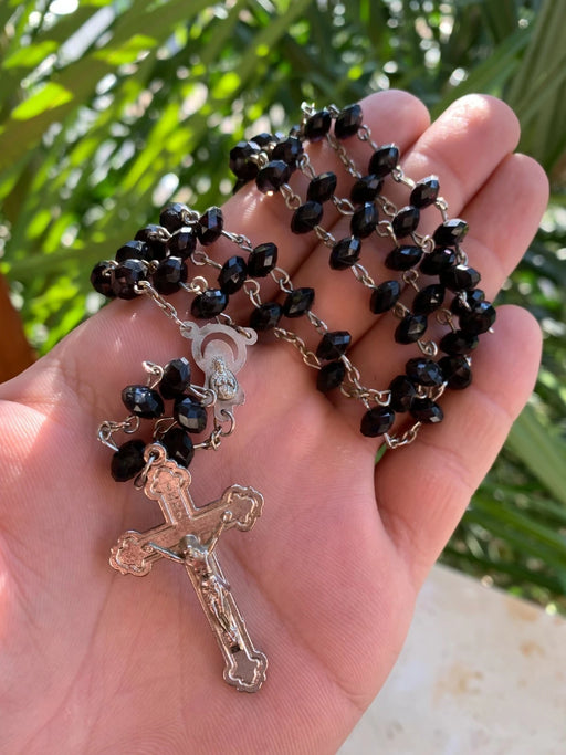 Rosary Vintage crystal black/purple beads Crucifix Catholic Italian †