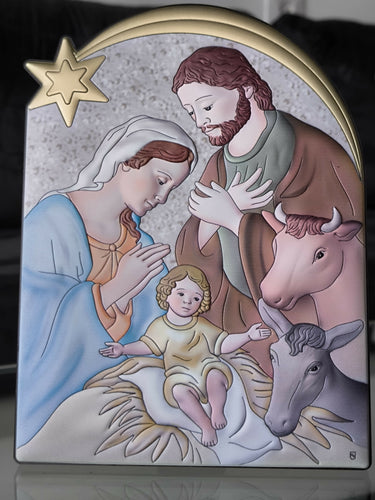 Nativity Icon 8.26" Christmas 950 Silver Italy Handicraft byzantine Holy Family