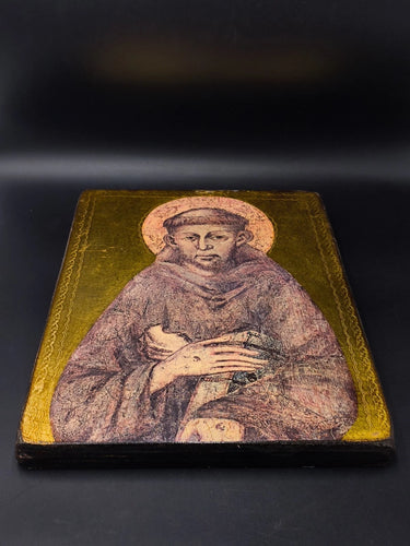 Vintage St Francis of Assisi Wood Icon Plaque Belgium Maison Spranghers 14"