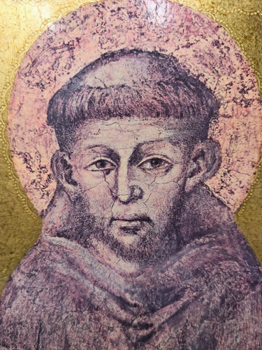 Vintage St Francis of Assisi Wood Icon Plaque Belgium Maison Spranghers 14"