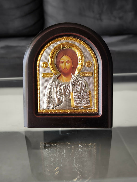 Icon of Christ Jesus 5.51" Silver 950° Religious Wood Handicraft Christianity