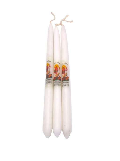 White Candles 3 pc set Holy Land Jerusalem souvenir religion 11 inch