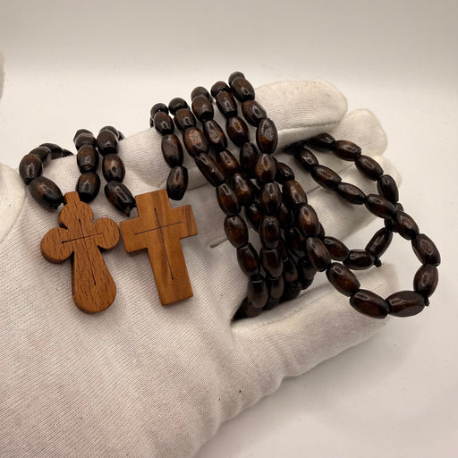 Hand-Carved Wooden Cross with Wooden Bead Cord (Made in Georgia)