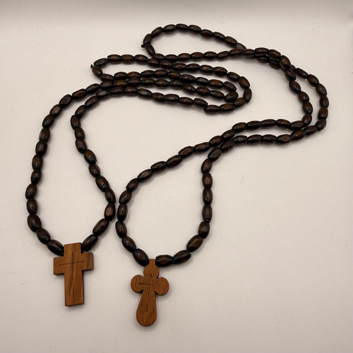Hand-Carved Wooden Cross with Wooden Bead Cord (Made in Georgia)