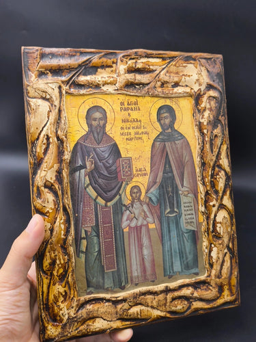 Greek Orthodox Icon Sts Raphael Nicholas Irene Lesbos Byzantine Wall Art 10x8"