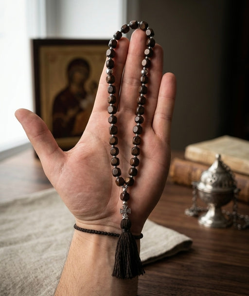33-Bead Handmade Wood Bead Elastic Prayer Rope (Made in Georgia)