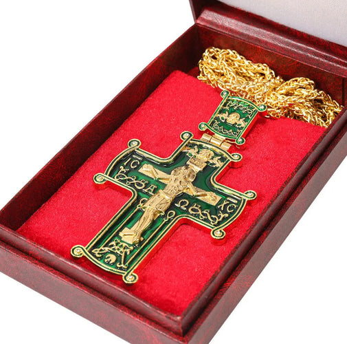 Enamel Gold-Plated Orthodox Pectoral Crosses with Chain