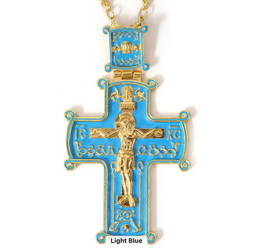 Enamel Gold-Plated Orthodox Pectoral Crosses with Chain