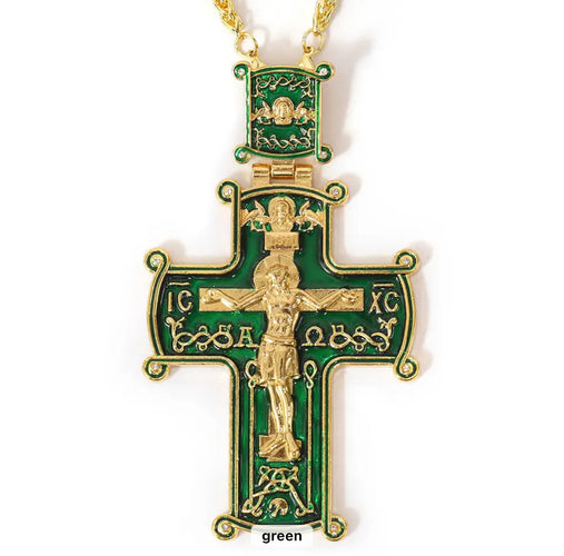 Enamel Gold-Plated Orthodox Pectoral Crosses with Chain