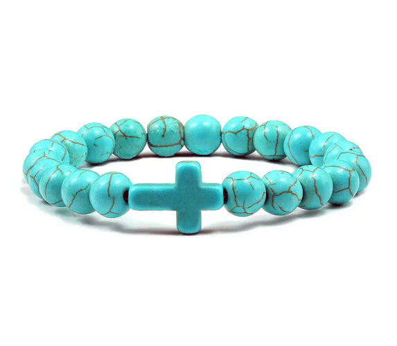 Flexible Stone Cross Beaded Elastic Bracelet Prayer Rope