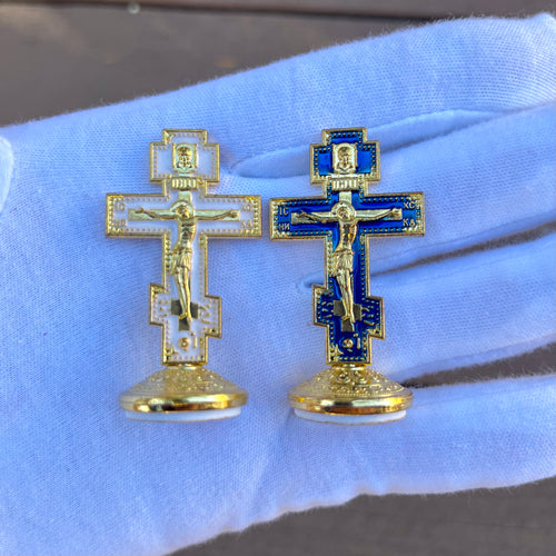 Orthodox Cross Enamel with Adhesive Stand