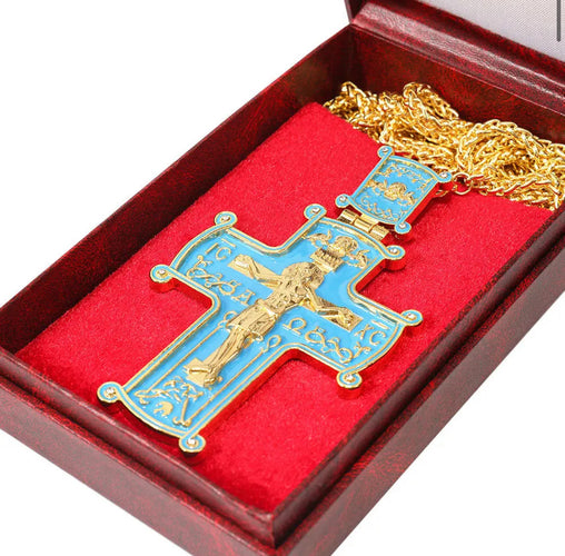 Enamel Gold-Plated Orthodox Pectoral Crosses with Chain