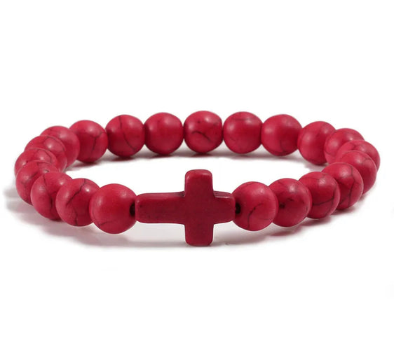 Flexible Stone Cross Beaded Elastic Bracelet Prayer Rope