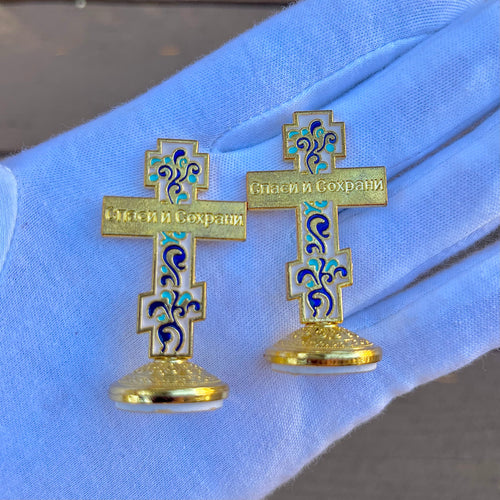 Orthodox Cross Enamel with Adhesive Stand