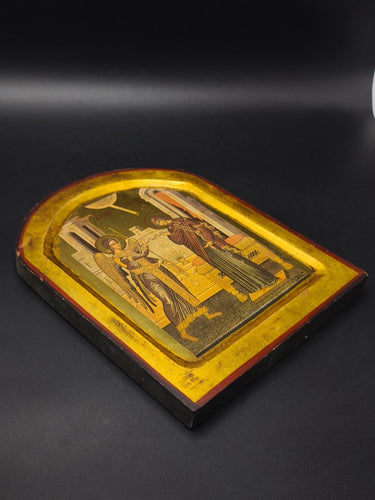 Vintage Greek Orthodox Icon Annunciation Virgin Mary Archangel Gabriel Wood Gold