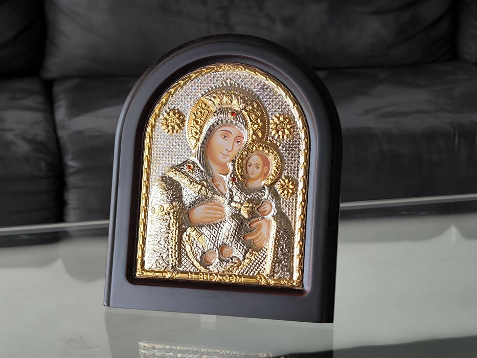 Icon Virgin Mary Bethlehem 5.51 "Jesus Silver 950° Byzantine Wood Handicraft