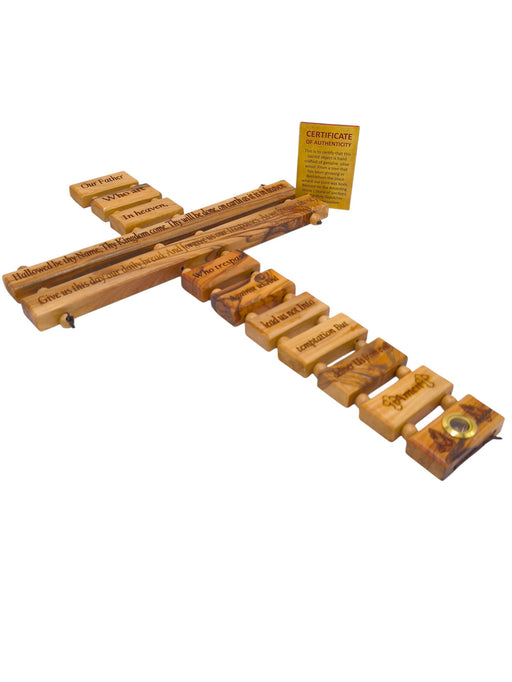 Cross Our Father English Wall 16 inch Olive Wood Made Holy Land Home Jerusalem