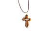 2 pc Necklace Cross Carved Holy Land Olive Wood Jerusalem Crucifix Souvenir 