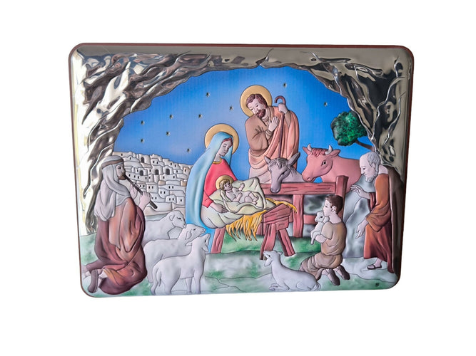 Christmas Nativity Icon 5.51" 950 Silver Italy Handicraft byzantine Christianity