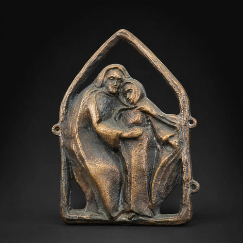 Antique Bronze Holy Family Plaque Jesus Mary Christian Religious Art Wall Decor