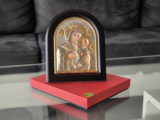 Icon Virgin Mary Bethlehem 12.40 "Jesus Silver 950° Religious Wood Handicraft