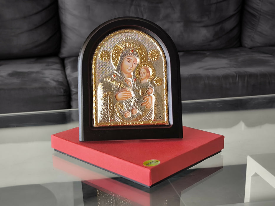 Icon Virgin Mary Bethlehem 12.40 "Jesus Silver 950° Religious Wood Handicraft