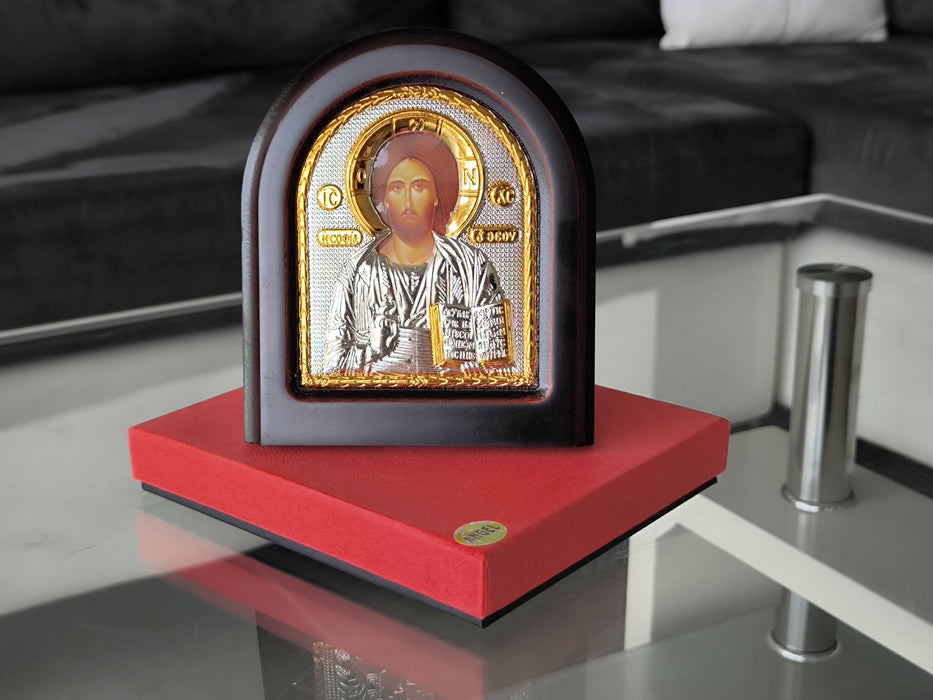 Icon of Christ Jesus 12.40" Silver 950° Religious Wood Handicraft Christianity
