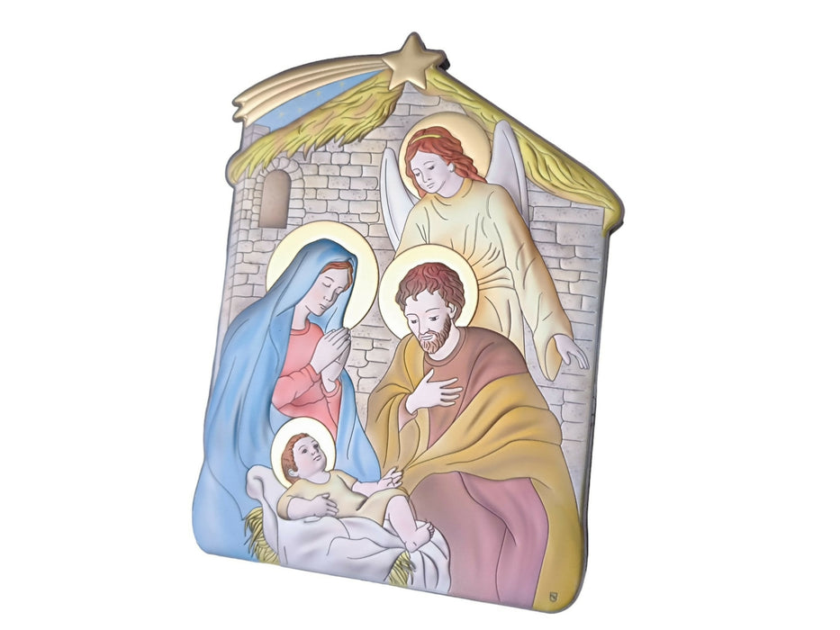 Christmas Nativity Icon 5.51" 950 Silver Italy Handicraft byzantine Holy Family