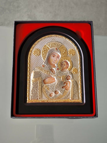 Icon Virgin Mary Bethlehem 12.40 "Jesus Silver 950° Religious Wood Handicraft