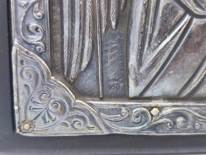 Vintage Archangel Michael Silver Icon 950 Pure Silver Plaque, Byzantine Greek Orthodox Wall Art, Saint Michael Plaque, Home Altar Gift