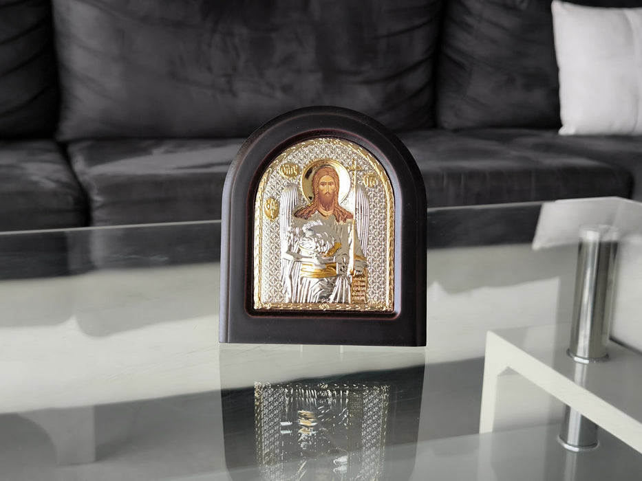 John the Baptist Icon 7.48" Silver 950° religious Wood Handicraft Christianity