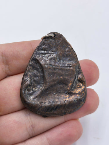 Vintage Bronze Sailing Ship & Nautical Mermaid Pendant Medallion, Rustic Maritime Boat Charm Jewelry, Nautical Amulet Gift