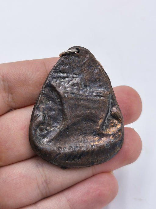 Vintage Bronze Sailing Ship & Nautical Mermaid Pendant Medallion, Rustic Maritime Boat Charm Jewelry, Nautical Amulet Gift