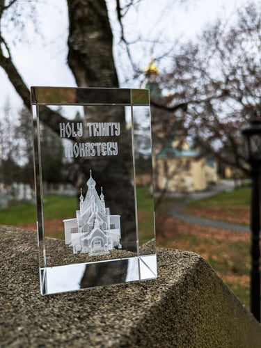 Glass Engraved Statuette of Holy Trinity Monastery (Jordanville)