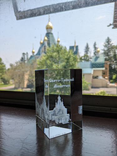 Glass Engraved Statuette of Holy Trinity Monastery (Jordanville)