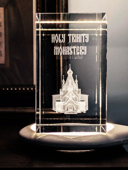 Glass Engraved Statuette of Holy Trinity Monastery (Jordanville)