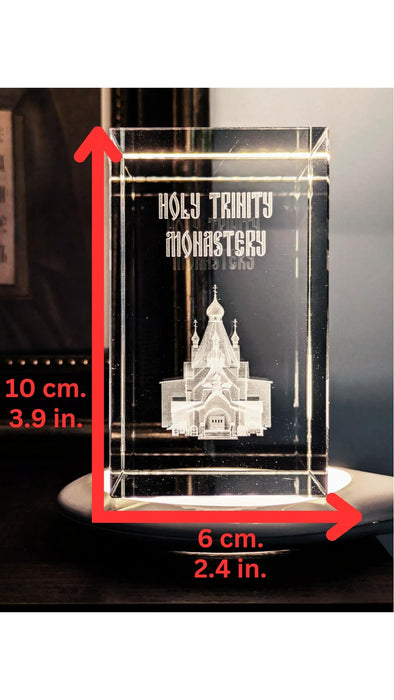 Glass Engraved Statuette of Holy Trinity Monastery (Jordanville)