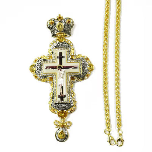 Gold & Blue Orthodox Jeweled Pectoral Crosses