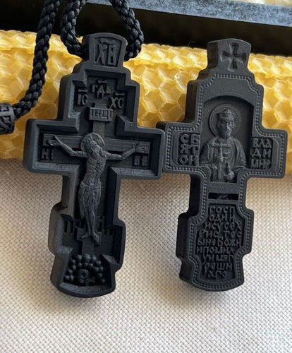 Hand-Carved Ebony Orthodox Cross with Silver Crucifix