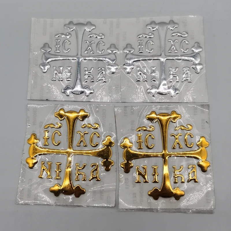 Golgotha Cross Sticker with Gold Trim - Orthodox Depot