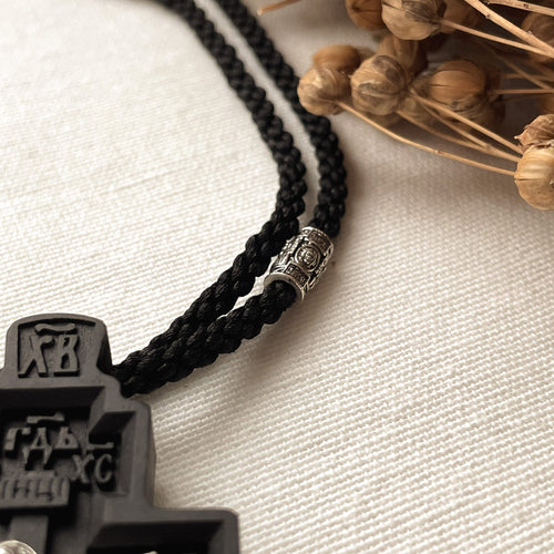 Hand-Carved Ebony Orthodox Cross with Silver Crucifix