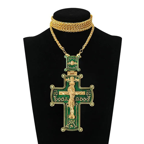 Enamel Gold-Plated Orthodox Pectoral Crosses with Chain