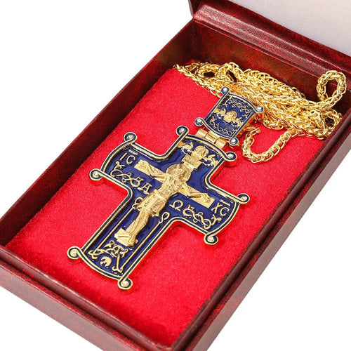 Enamel Gold-Plated Orthodox Pectoral Crosses with Chain