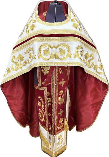 Deluxe Paschal Priest Vestment Set – Red & White Embroidered (Made in Ukraine)