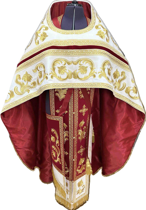 Deluxe Paschal Priest Vestment Set – Red & White Embroidered (Made in Ukraine)