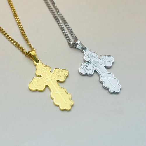 Orthodox Cross Stainless Steel Necklace (Silver & Gold)