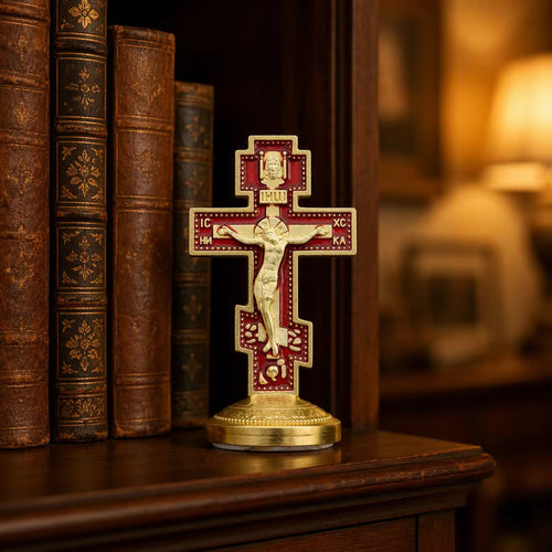 Orthodox Cross Enamel with Adhesive Stand