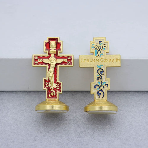 Orthodox Cross Enamel with Adhesive Stand