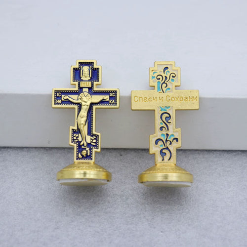 Orthodox Cross Enamel with Adhesive Stand